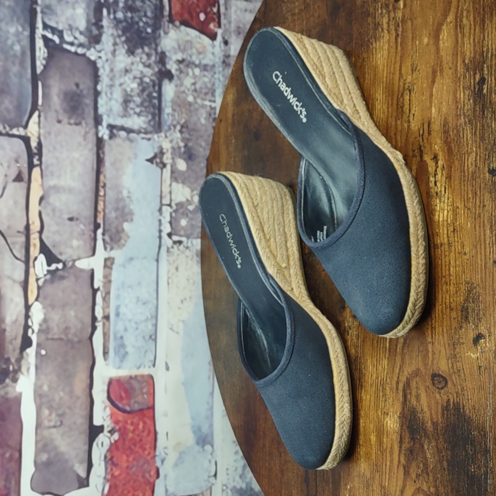 Chadwick's Canvas Espadrille Wedge Heel Mules - Picture 4 of 12